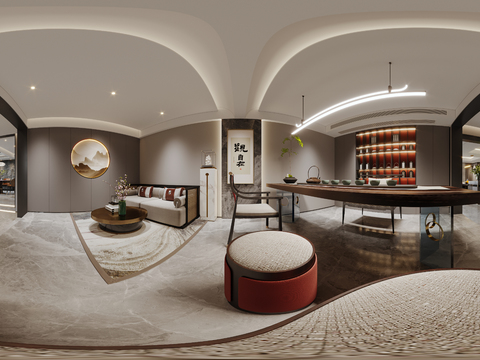 新中式茶室cr全景3d模型 