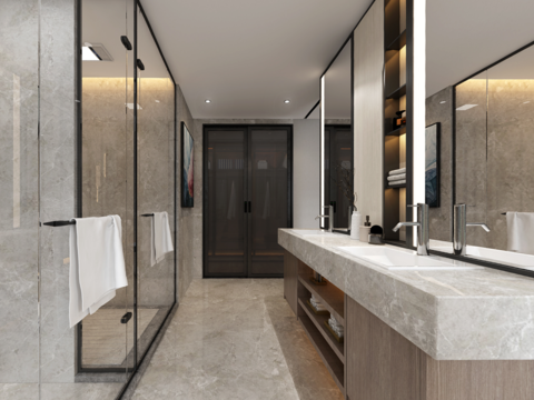  现代简约卫生间全景3d模型 