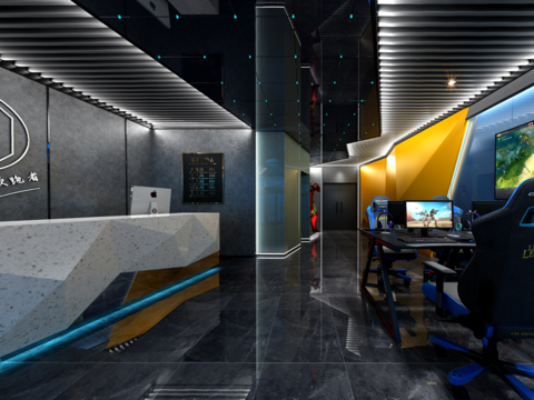 现代电竞酒店大厅vr全景3d模型 