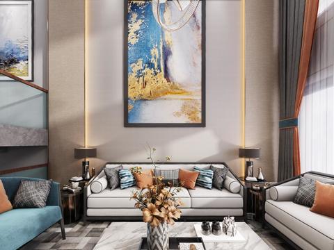  后现代别墅大堂餐厅3d模型 