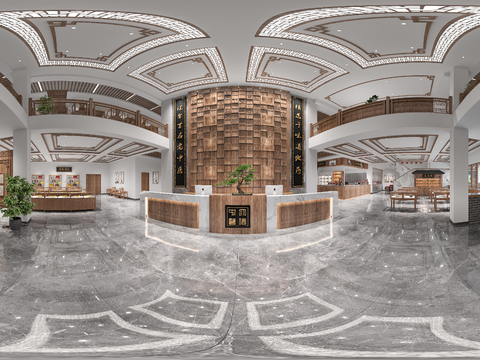  新中式中医馆cr全景3d模型 