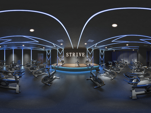  现代健身房cr全景3d模型 