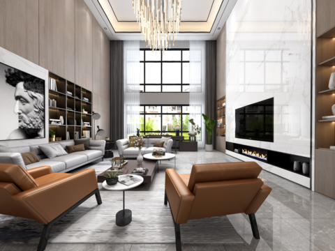  现代别墅客厅餐厅vr全景3d模型 
