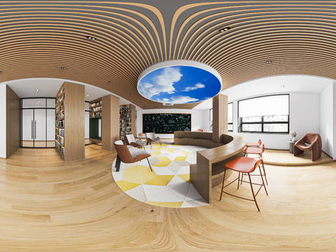  现代图书馆阅览室vr全景3d模型 