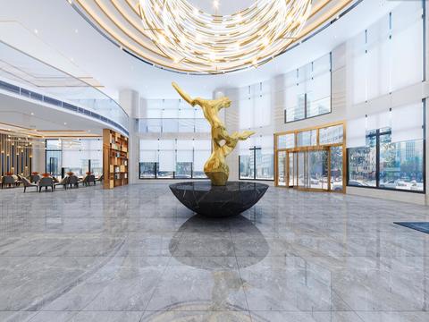  现代轻奢酒店大厅全景3d模型 