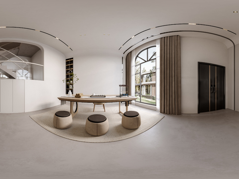  现代奶油风茶室cr全景3d模型 