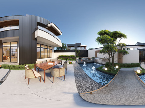  现代庭院景观CR全景3d模型 