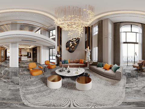  现代别墅客餐厅vr全景3d模型 