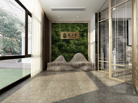  新中式会所茶室全景3D模型 