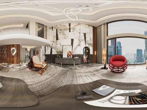  轻奢别墅大堂cr全景3d模型 