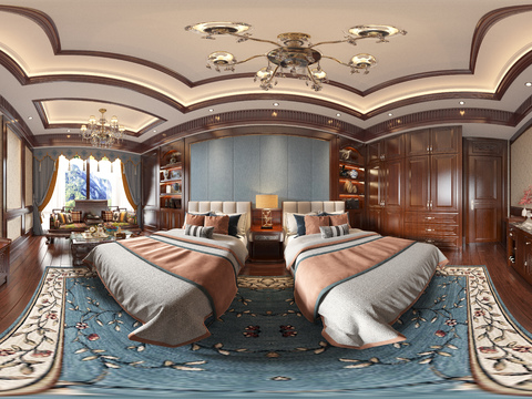  中式酒店客房vr全景3d模型 