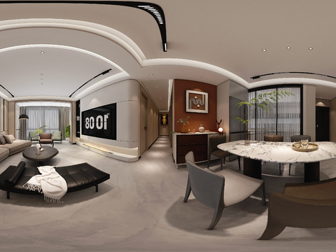  现代客餐厅vr全景3d模型 