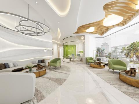  现代美容院前台大厅vr全景3d模型 