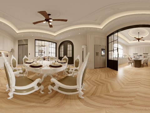  法式餐厅 厨房cr全景3d模型 