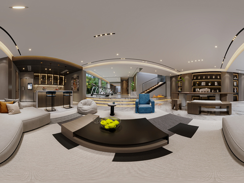  现代别墅地下室 娱乐区cr全景3d模型 