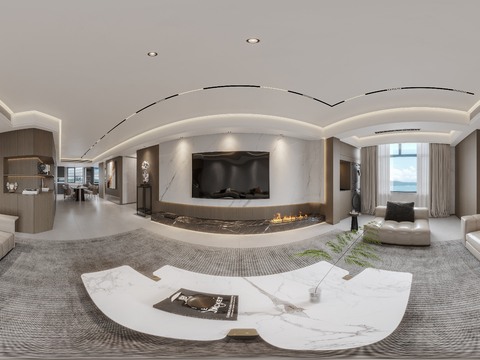  现代客餐厅 中岛厨房cr全景3d模型 