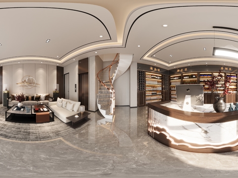  新中式烟酒店cr全景3d模型 