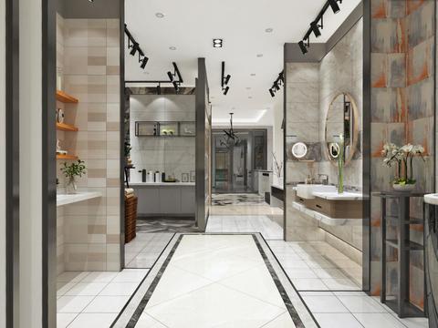  现代陶瓷瓷砖专卖店展厅全景3d模型 