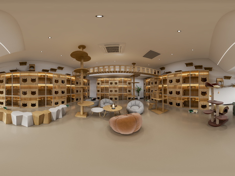  现代猫咖店vr全景3d模型 