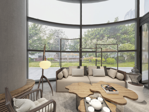  新中式酒店大堂vr全景3d模型 