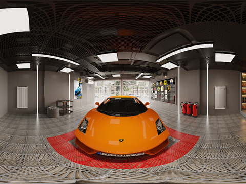  现代汽修店cr全景3d模型 