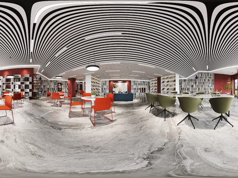  现代图书馆书吧cr全景3d模型 