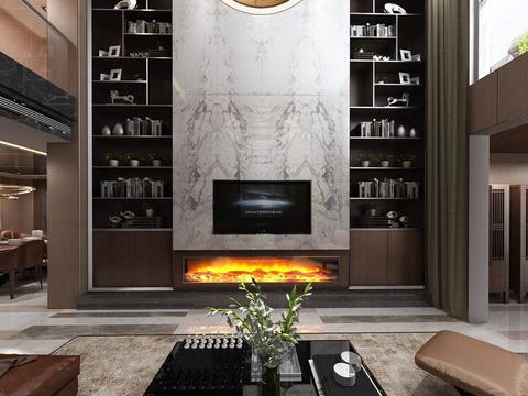  现代别墅客厅餐厅厨房全景3D模型 