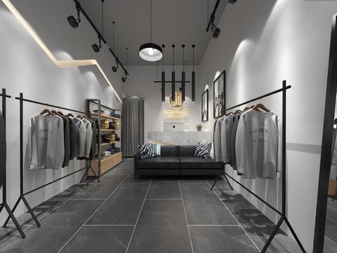  现代男士服装店全景3d模型 