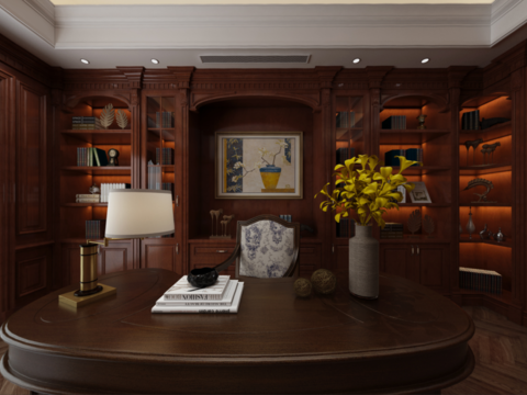 美式书房3d模型 