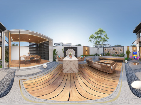  现代庭院景观cr全景3d模型 