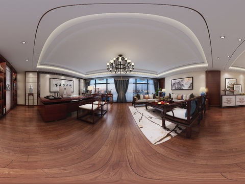  中式总经理办公室全景3D模型 