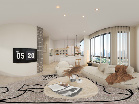  奶油风单身公寓vr全景3d模型 