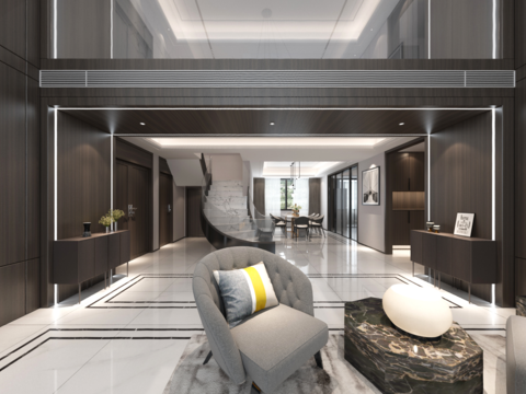  现代别墅客厅餐厅vr全景3d模型 