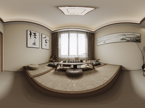  新中式茶室 榻榻米茶室cr全景3d模型 