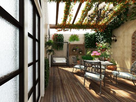  美式花园露台vr全景3d模型 