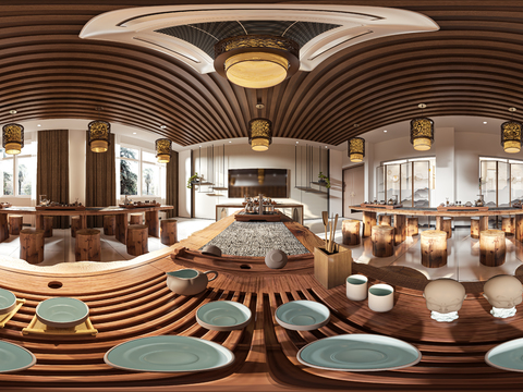  新中式茶室 茶艺教室 培训机构vr全景3d模型 