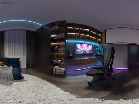  现代电竞房vr全景3d模型 