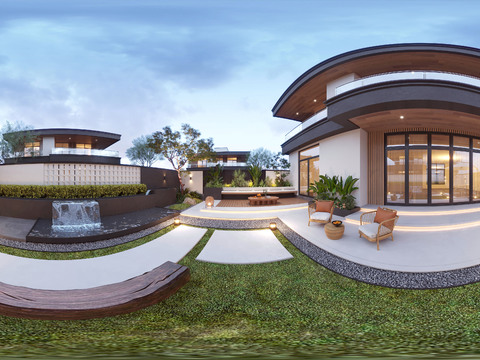  现代庭院 花园cr全景3d模型 