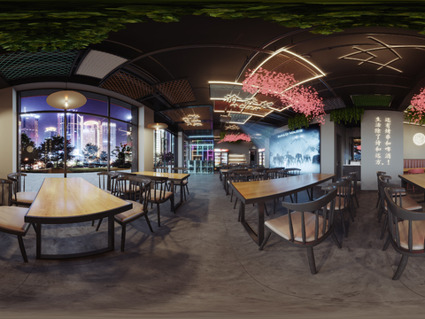  工业风烧烤店cr全景3d模型 