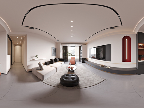  现代客餐厅 厨房cr全景3d模型 