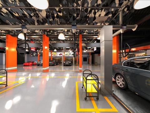  工业风汽车修理厂全景3d模型 