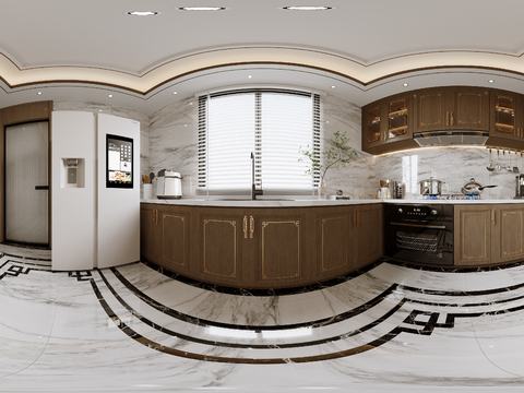  新中式厨房cr全景3d模型 