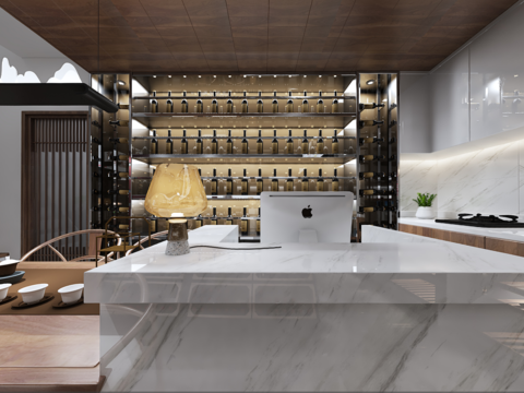  新中式酒庄红酒房全景3d模型 