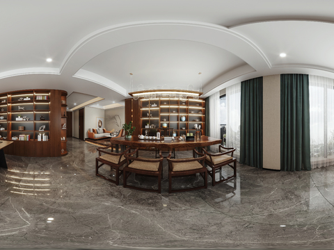  新中式总经理办公室vr全景3d模型 