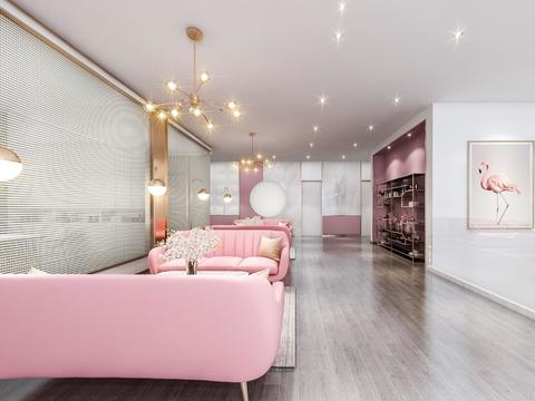  现代美容院大厅全景3d模型 