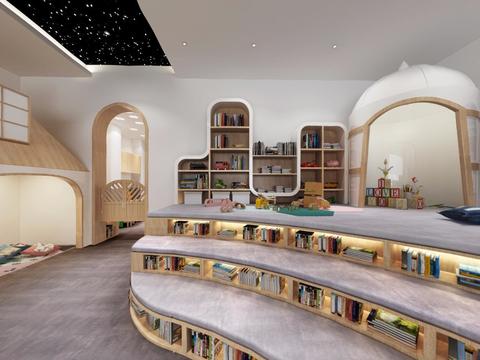 现代幼儿园阅览室全景3D模型 