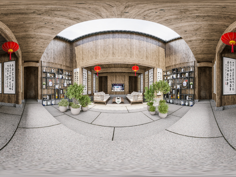  新中式书法活动中心cr全景3d模型 