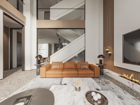  现代别墅客餐厅cr全景3d模型 