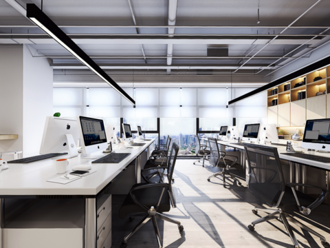  工业风办公室办公区3d模型 