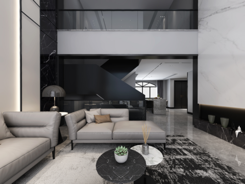  现代别墅客厅餐厅vr全景3d模型 